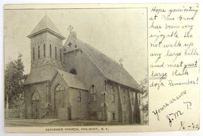 ANTIQUE 1905 POSTCARD REFORMED CHURCH PHILMONT N.Y.