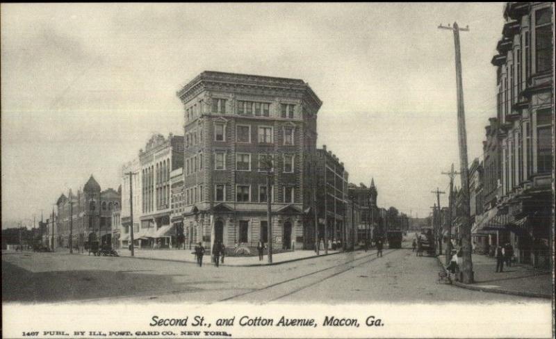 Macon GA Second St. & Cotton Ave c1905 Postcard