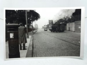 Original Vtg Photo Glasgow Tram & Stephens Steam Locomotive on Route 4  Aug 1958