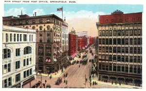 Vintage Postcard Main Street from Post Office Building Springfield Massachusetts