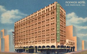Vintage Postcard Pickwick Hotel Building Bus Depot Downtown San Francisco Calif.
