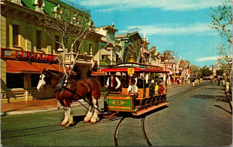 Disneyland Vintage Postcard CIGAR STORE INDIAN CINEMA HORSE-DRAWN TROLLEY CHROME