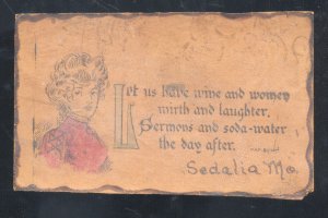 SEDALIA MISSOURI VINTAGE LEATHER POSTCARDE WINE AND WOMEN VINTAGE POSTCARD