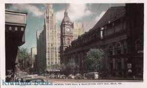 Postcard RPPC Collins St Town Hall & Manchester Unity Blvd Melbourne Australia