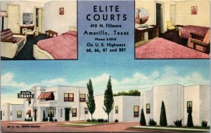 Postcard TX Amarillo Elite Courts Multiview Route 66 60 87 & 287 LINEN 1940s S62