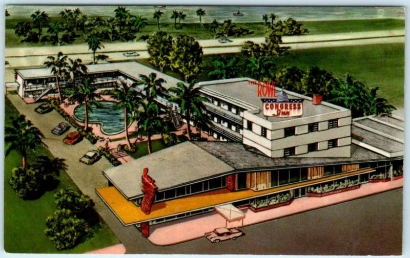 MIAMI BEACH, Florida  FL   Roadside  ROWE CONGRESS INN  ca 1960s   Postcard