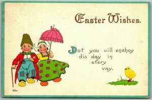 Dutch Children Easter Wishes Baby Chick Bergman Arts and Crafts DB Postcard F8