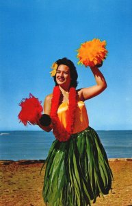 Hawaii Tahiatian Dancer Waikiki Hula Maid Chrome Postcard 03.96