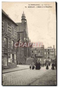 Old Postcard Mortain L & # 39Eglise and Grand Street