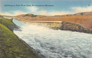 MT, Northeastern Montana  SPILLWAY~FORT PECK DAM  c1940's Tichnor Linen Postcard