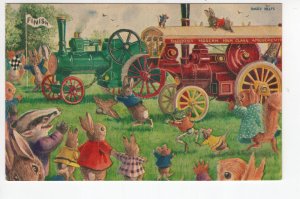The Traction Engine Race, Steam Powered Train, 351, Racey Helps, Postcard 