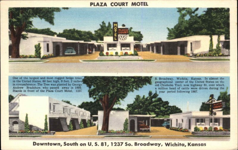 Wichita Kansas KS Plaza Court Motel c1940s-50s Linen Postcard