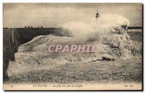 Old Postcard Le Havre La Jetee one day storm