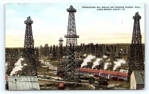 SIGNAL HILL, CA California ~ Forest of OIL WELLS  c1930s Kropp Linen Postcard