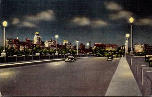 Texas Dallas Skyline From Viaduct At Night