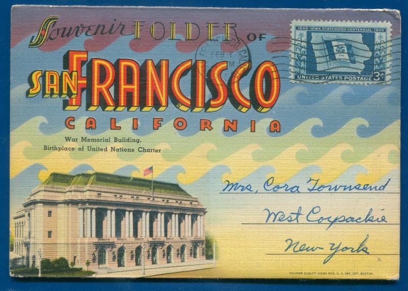 San Francisco California ca war memorial bldg linen postcard travel folder