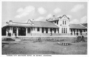 De Quincy Louisiana birds-eye view Kansas City Southern Depot vintage pc CC481