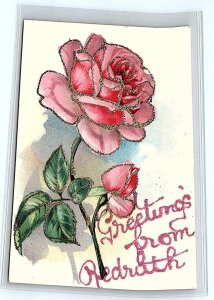 Greetings From REDRUTH, Cornwall United Kingdom ~ ROSE w/Glitter c1910s Postcard