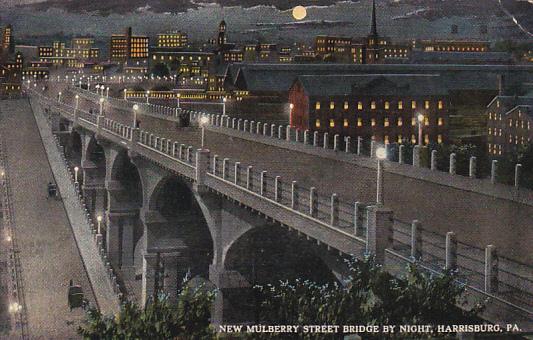 Pennsylvania Harrisburg New Mulberry Street Bridge By Night 1915