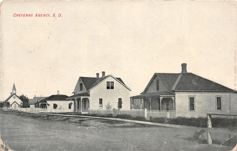 F70/ Cheyenne Agency South Dakota Postcard Indian Homes Church