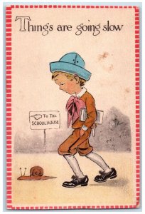 1913 Boy Walking Going To The School House Snail Greentown Ohio OH Postcard 