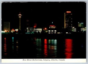 Bow River Reflections, Skyline, Night View, 1972 Calgary Alberta Chrome Postcard