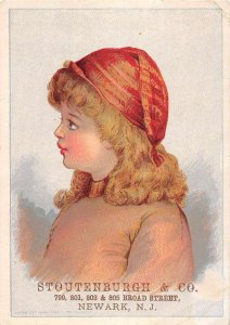 Newark New Jersey Stoutenburgh Girl Hat Brundage Antique Trade Card K83918