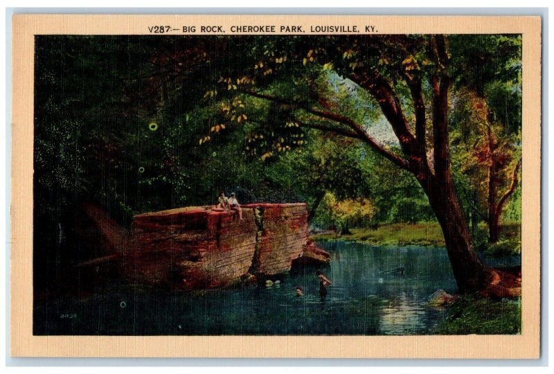 c1940 Big Rock Cherokee Park River Lake Louisville Kentucky KY Vintage Postcard