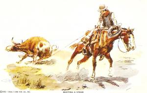 Charles M. Russell. Cowboy Busting a Steer Nice American PC