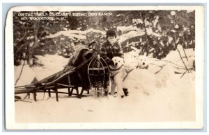 c1940's Boy Ed Clark's Eskimo Dog Ranch Woodstock NH RPPC Photo Postcard 