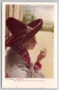 Un Caballero Mexico Man Smoking Postcard S23