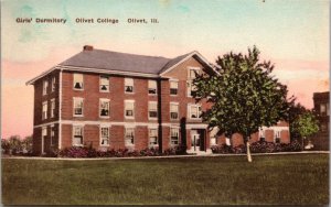 Hand Colored Postcard Girls' Dormitory, Olivet College in Olivet, Illinois