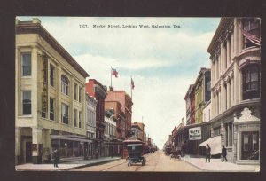 GALVESTON TEXAS DOWNTOWN MARKET STREET SCENE 1908 VINTAGE POSTCARD