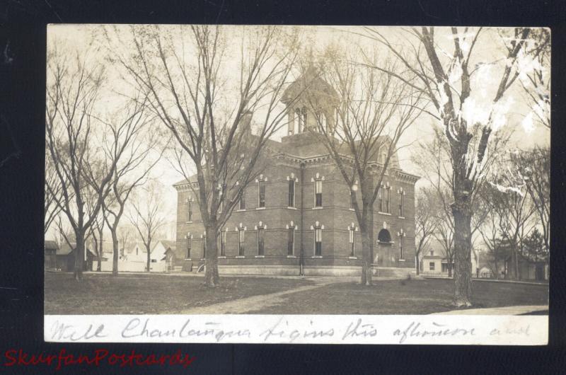 RPPC CLARINDA IOWA HIGH SCHOOL BUILDING LATHROP MISSOURI REAL PHOTO POSTCARD