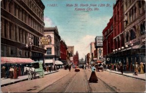 Postcard Main Street North from 12th Street in Kansas City, Missouri