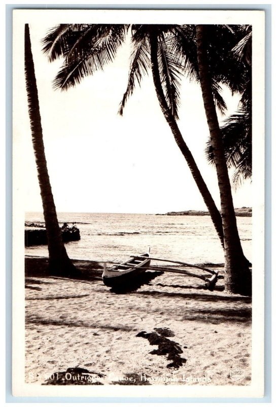 c1940's Outrigger Canoe Beach Ocean Hawaiian Islands HI RPPC Photo Postcard 