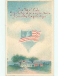 Pre-Linen Patriotic USA FLAG FLYING IN THE SKY AC0883