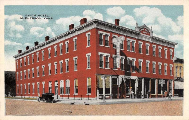 McPherson Kansas Union Hotel Street View Antique Postcard K28270