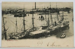 Germany Hamburg hafen Harbor View Ships Boats c1898 Postcard J12