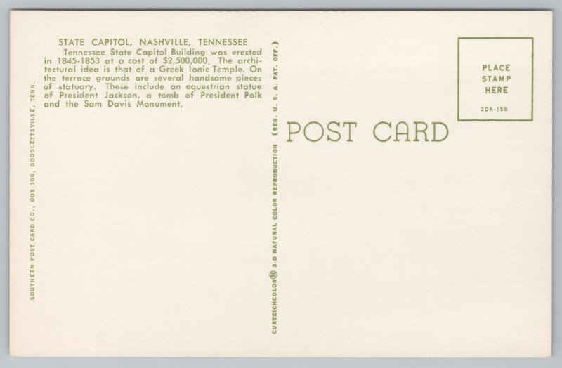 Nashville Tennessee~State Capitol & Grounds~Birdseye View~Vintage Postcard