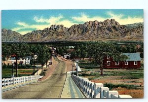 LAS CRUCES, NM New Mexico ~ VIADUCT & TOWN VIEW ~ ORGAN MTS. c1950s  Postcard