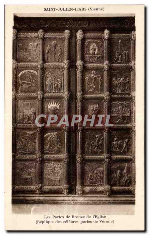 Saint Julien on & # 39ars Old Postcard The bronze doors of & # 39eglise (repl...