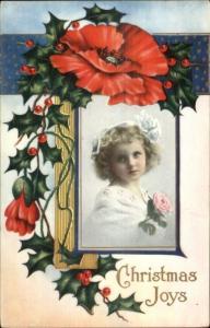 Adorable Little Blond Girl c1910 Christmas Postcard rpx WHITNEY