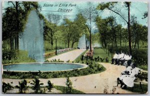 Vtg Chicago Illinois IL Scene In Ellis Park Fountain 1910s View Old Postcard