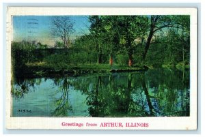 1936 Greetings From Arthur Illinois IL, Lake Lancaster PA Vintage Postcard 