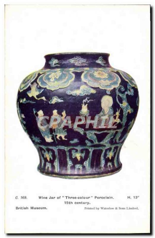 Postcard Old Potter Pottery Wine Jar of three color porcelain British Museum