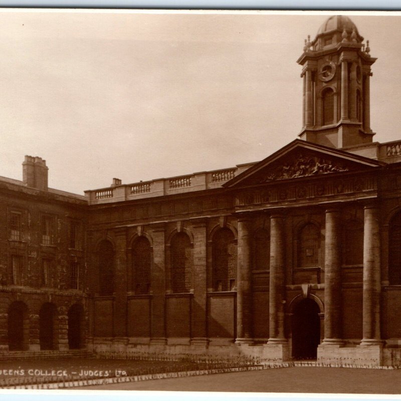 c1920s Oxford, England Judges RPPC Queens College Tower Column Arches Clock A349