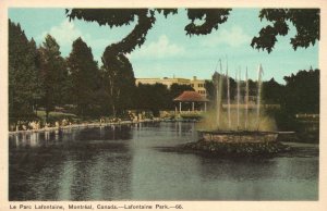 Vintage Postcard 1920's Lafontaine Park Fountain Montreal Canada CAN Attraction