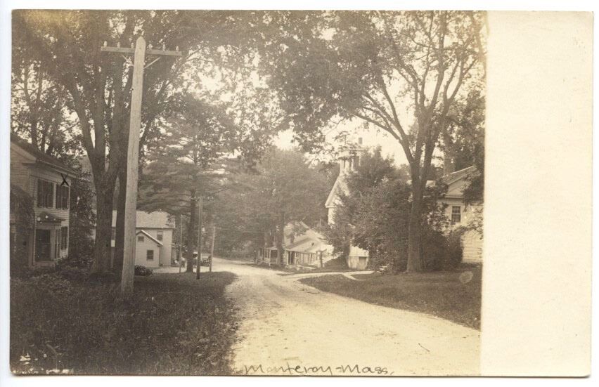 Monterey MA Dirt Street View Downtown Store Fronts RPPC Real Photo