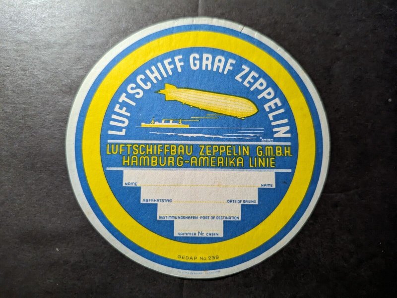 Mint Germany LZ 127 Graf Zeppelin Airship Mint Baggage Luggage Label